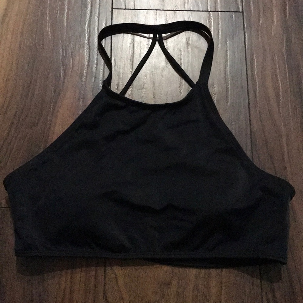LA Hearts black strappy high-neck swim top